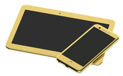 Golden Tablet Computer and Smartphone Illustration