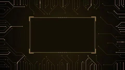 Golden tech frame with circuit traces on black, copy space in center Stock Illustration
