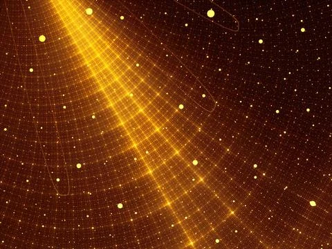 Golden technology background with grid and glowing dots - abstract illustration Stock Illustration