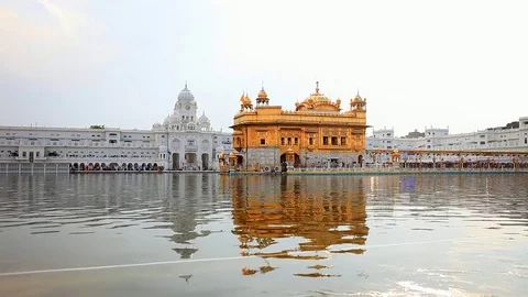 Golden Temple Wide shot with reflection in the water Stock Footage 73128145