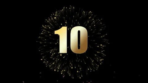 Golden ten countdown timer with falling confetti with background colorful Stock-Footage 344239079