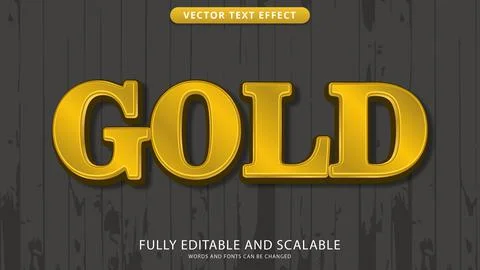 Golden text effect editable with black wooden wall texture background Stock Illustration