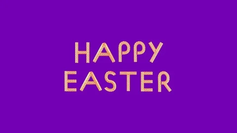 Golden text happy easter on violet background looped 3D animation Stock Footage 105603696
