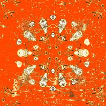 Golden texture curls. Pattern on orange and beige colors with golden elements. O Stockillustratie