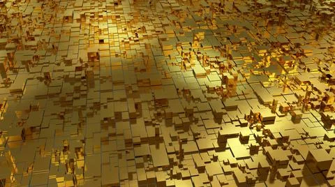 Golden texture with random cubes. Golden futuristic background.  Stock Illustration