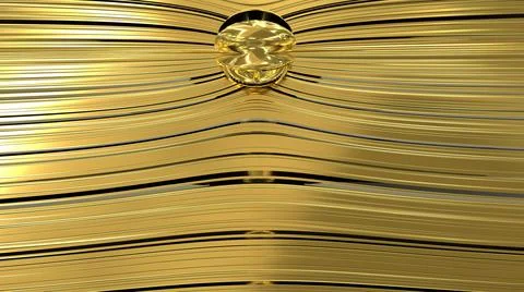 Golden texture with smooth lines and a round ball. Yellow gold background.  Stock Illustration
