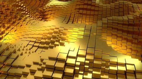 Golden texture with wavy cubes close-up. Golden futuristic background.  Stock Illustration