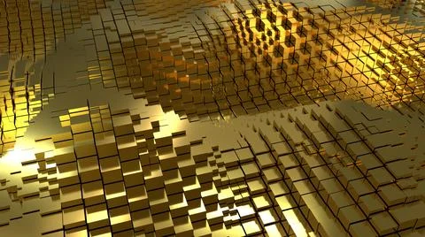 Golden texture with wavy cubes close-up. Futuristic gold background.  Stock Illustration