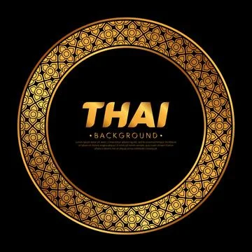 Golden Thai pattern circle frame isolated on black background. The concept .. Stock Illustration