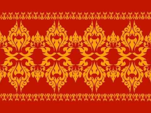 Golden Thai Traditional Pattern on Red Background 스톡 일러스트