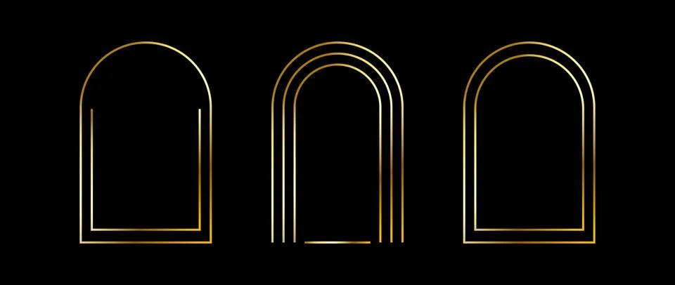 Golden thin arc frame set. Gold geometric borders in art deco style. Thin linear Illustrazione stock