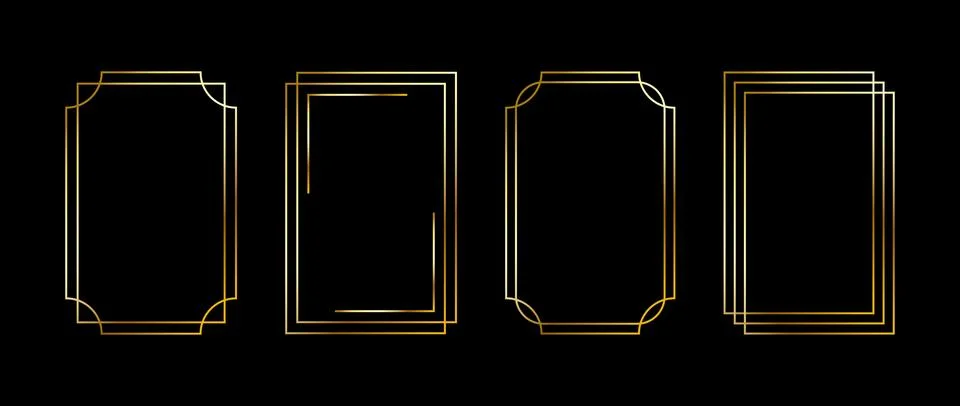 Golden thin frame set. Gold geometric borders in art deco style. Thin linear Illustrazione stock