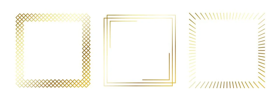 Golden thin frame set. Gold square borders in art deco style. Thin linear Stock Illustration