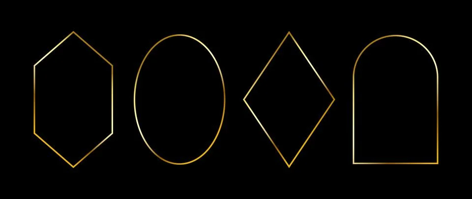 Golden thin frames set. Gold geometric borders in art deco style. Thin linear Stock Illustration