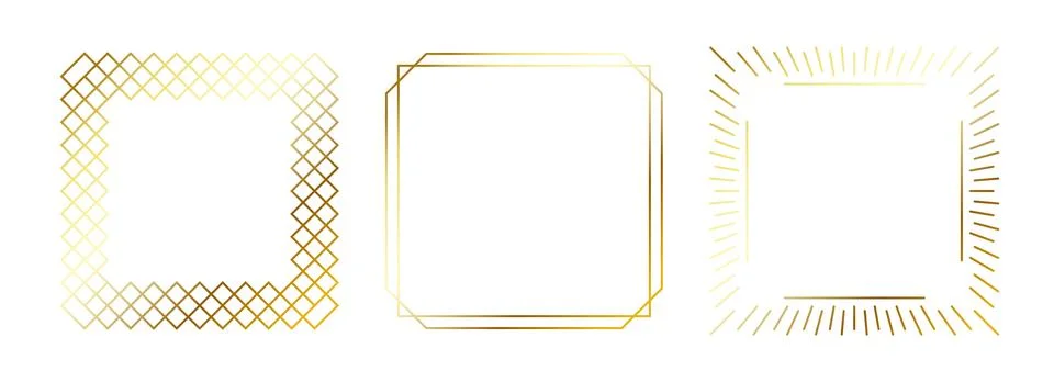 Golden thin frames set. Gold square borders in art deco style. Thin linear Stock Illustration