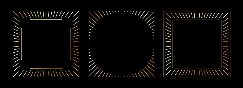 Golden thin frames set. Gold square borders in art deco style. Thin linear Stock Illustration