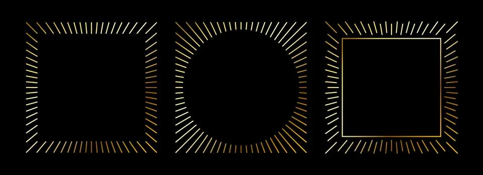 Golden thin frames set. Gold square borders in art deco style. Thin linear Stock Illustration