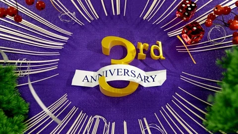 Golden Third Anniversary Number Three Celebration Decoration Table Display Stock Footage 341392042