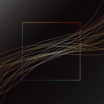 Golden threads waves and colored square on black abstract background Illustrazione stock