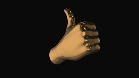 Golden thumb up with realistic hand. Loop rotation on black background.  Stock Footage 140564560