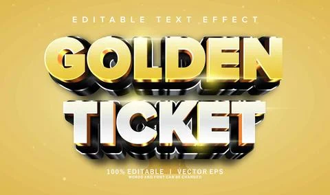 Golden ticket 3d vector text effect with modern style design Stock Illustration