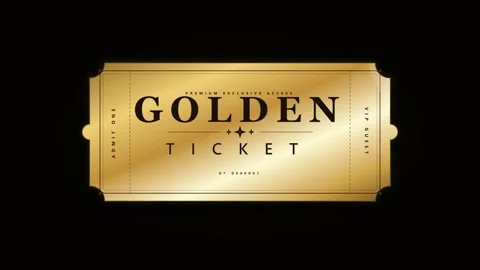 Golden ticket exclusive access pass animation on black background, luxury Stock Footage 344851634