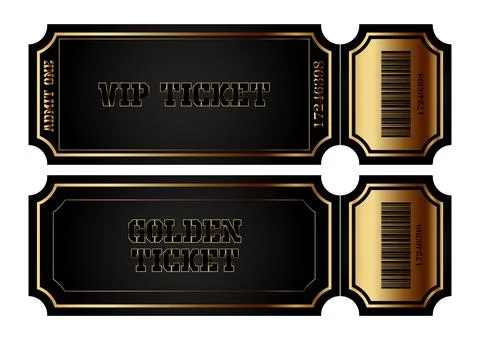 Golden ticket template design. Illustrazione stock