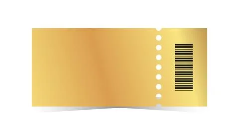 Golden ticket template. Empty gold coupon blank with barcode. Vector illust.. Stock Illustration