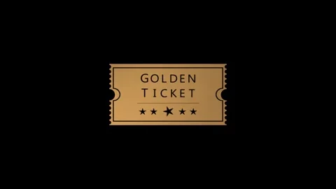 Golden ticket title background centered coupon shape, black studio space, thin b Stock Footage 340556968