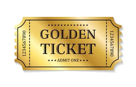 Golden ticket vector template. Event admission pass. Festival coupon Stock Illustration