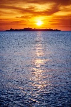 The golden time for colourful sunset with orange sky in vertical Stock Photos