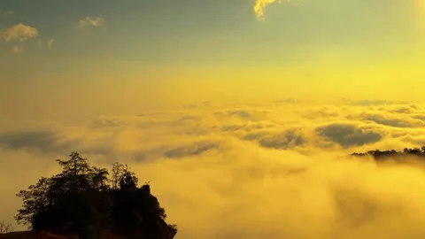 Golden Time-lapse of Sea of Clouds at Sunrise in Emei Mountain Stock Footage 329340647
