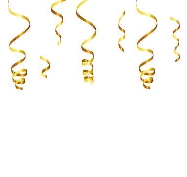 Golden Tiny Confetti And Streamer Ribbon Falling On Transparent Background. V Stock Illustration