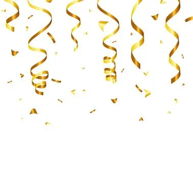 Golden Tiny Confetti And Streamer Ribbon Falling On Transparent Background. V Stock Illustration