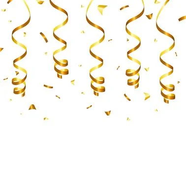 Golden Tiny Confetti And Streamer Ribbon Falling On Transparent Background. V Stock Illustration