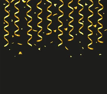 Golden Tiny Confetti And Streamer Ribbon Falling On Transparent Background. V Stock Illustration