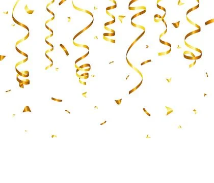 Golden Tiny Confetti And Streamer Ribbon Falling On Transparent Background. V Illustrazione stock