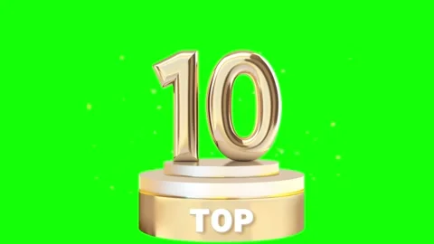 Golden top 10 trophy awards on green background with confetti Stock Footage 337444506