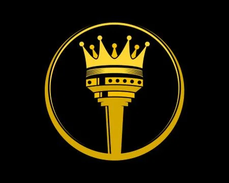 Golden torch with crown inside the circle 스톡 일러스트