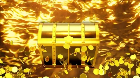 Golden treasure with prosperous river Stock Footage 236572348