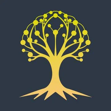 Golden Tree Network Logo Luxury Growth Connection Illustrazione stock