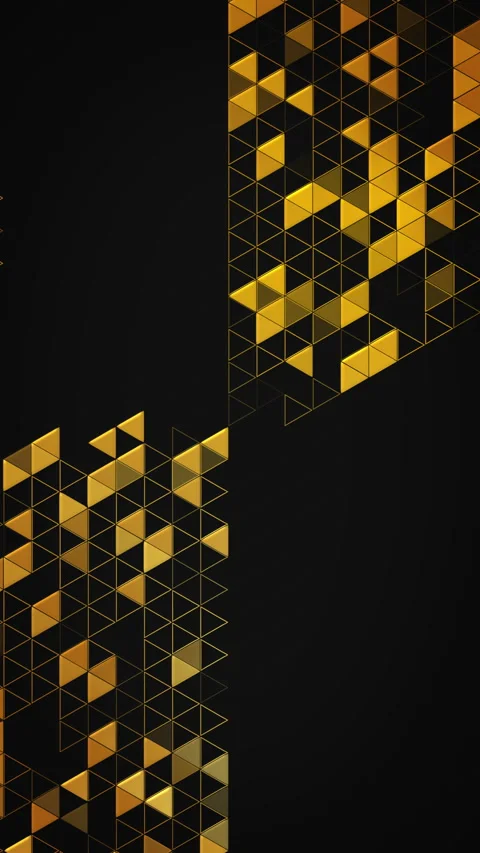 Golden triangle clusters on black background. Vertical video. Stock Footage 320614313