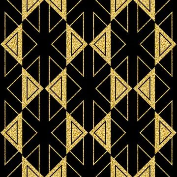 Golden triangle geometric seamless pattern golden shimmer shiny background fo Ilustración de archivo