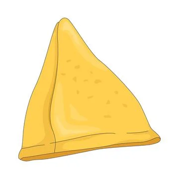Golden triangular fried samosa 2D cartoon object Stock Illustration