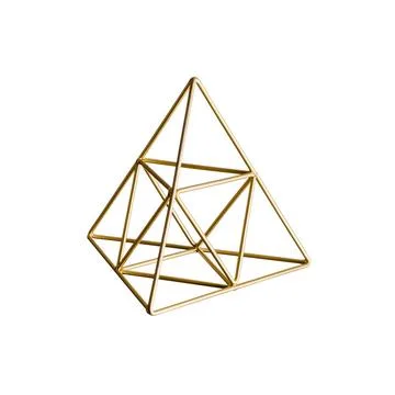 Golden triangular pyramid Golden triangular pyramid isolated on white back... Fotos de archivo