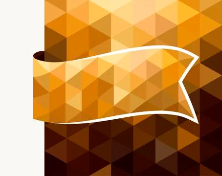 Golden triangular tag, Waving flag with shadow. Vector illustration banner. 스톡 일러스트