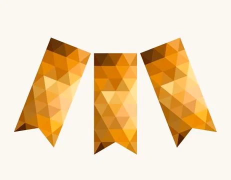 Golden triangular tag, Waving flag with shadow. Vector illustration banner. 스톡 일러스트