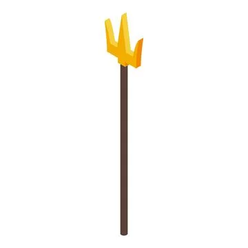 Golden trident standing on white background isometric view Illustration