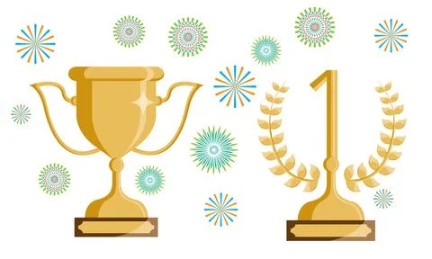 Golden trophy and number 1 with celebration elements イラスト素材