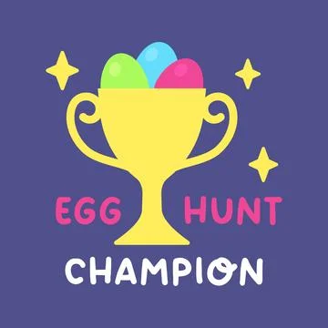 Golden Trophy with Colorful Easter Eggs and Egg Hunt Champion Text Stock Illustration